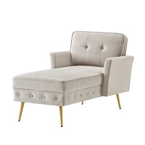 24KF Taupe Velvet Upholstered Tufted Chaise Lounge Chair, Chaise Sofa Bed in 57" Bed Bench，Chair Bed, Chaise Lounge for Offices ，Living Room and Bedroom,Living Room Chaise Chairs-Taupe