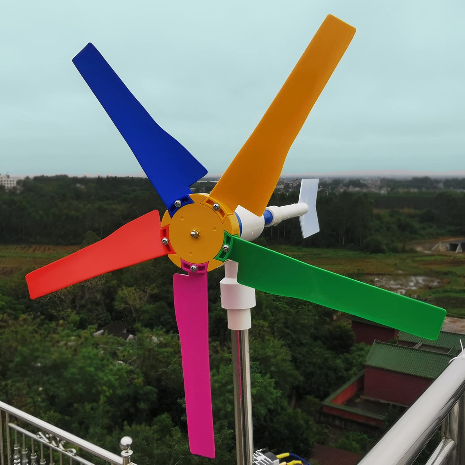 DIY Small Wind Turbine Generator Kit and Light Strip | Backyard Decoration，35" Height 18.1" Diameter