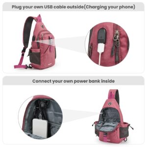 G4Free Canvas Sling Bag Crossbody Backpack with USB Charging Port & RFID Blocking, Hiking Daypack Chest Bag for Women Men(Pink)