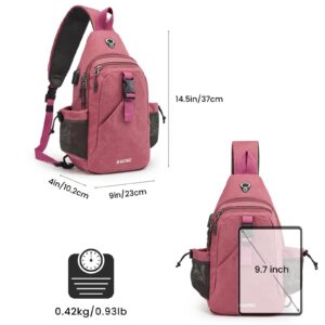 G4Free Canvas Sling Bag Crossbody Backpack with USB Charging Port & RFID Blocking, Hiking Daypack Chest Bag for Women Men(Pink)