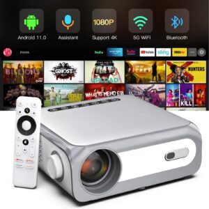 projector 4k with wifi and bluetooth, 5g 1080p outdoor movie projectors, 9500l/700ansi portable smart mini projector with 100" proyector screen & tripod, compatible with ios/android/win/tv stick