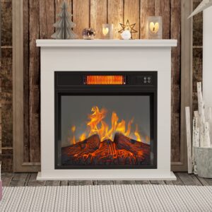 sogeshome adjustable electric fireplace stove heater with mantel, free-standing indoor space heater 3d simulation flame with remote control