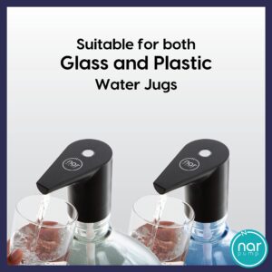 Narpump Whisper Ultra Silent, Very Fast Electric Drinking Water Bottle Dispenser Pump for 1-5 Gallon Water Jug, Portable Adapter with Child Lock for 5 Gallon Jug, USB Rechargeable, Black