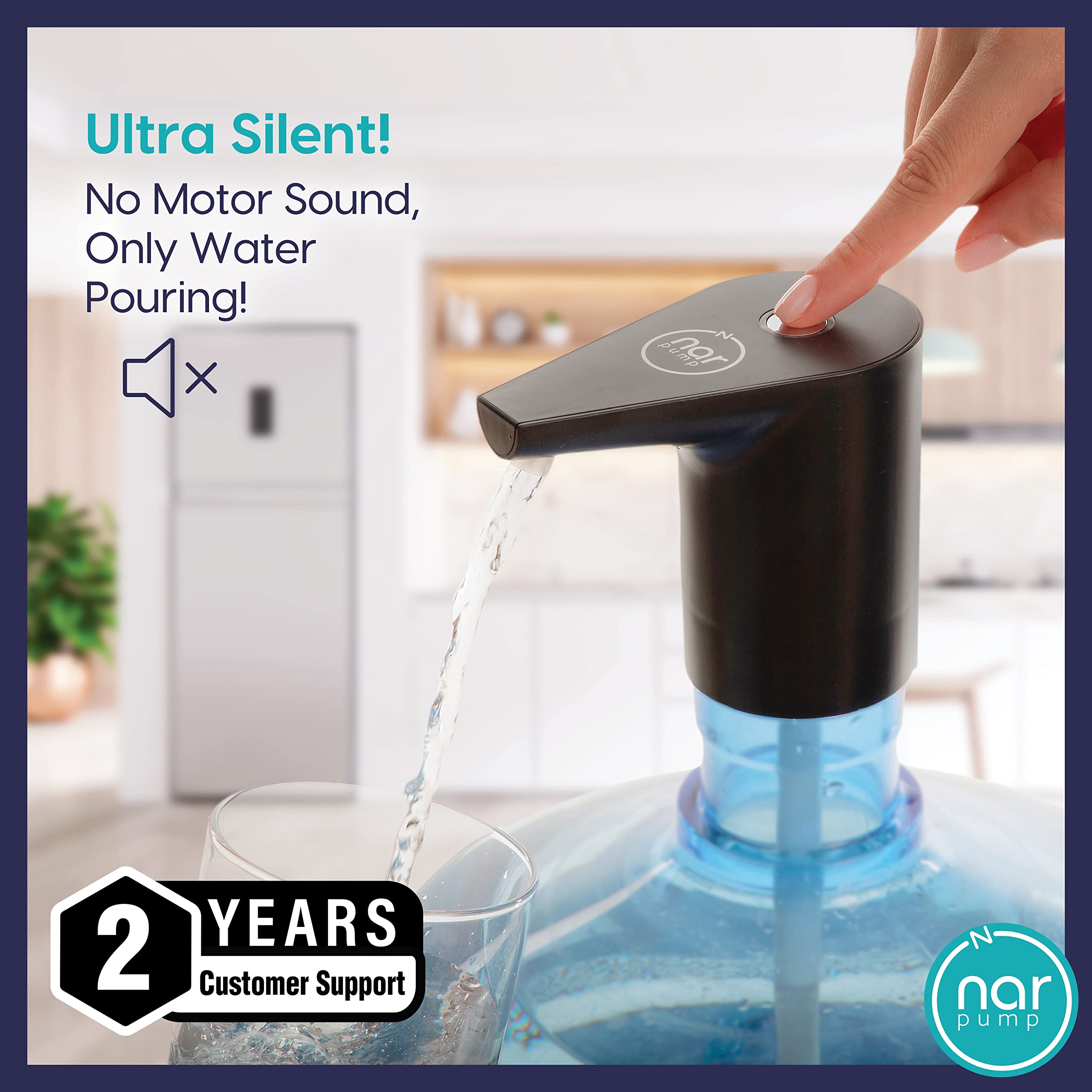 Narpump Whisper Ultra Silent, Very Fast Electric Drinking Water Bottle Dispenser Pump for 1-5 Gallon Water Jug, Portable Adapter with Child Lock for 5 Gallon Jug, USB Rechargeable, Black