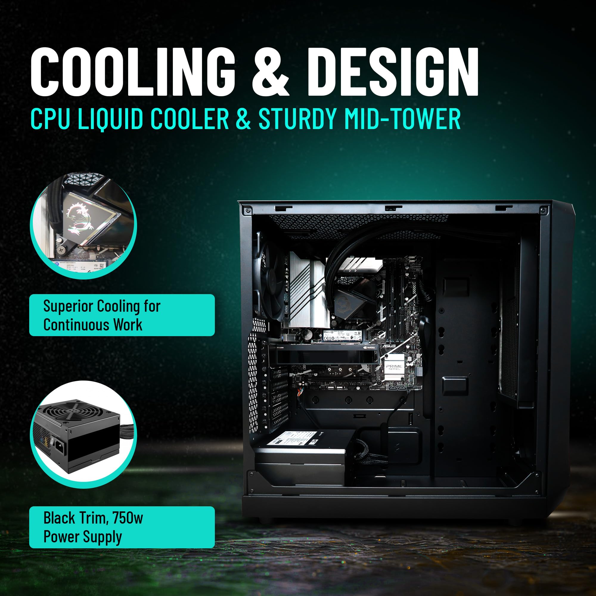 CPU Solutions Express HD Video Editing PC, CEV-8832 - HD Video Editing Workstation - Ryzen 7950X, 5.7Ghz 16-Core, 64GB DDR5 RAM, 2TB NVMe SSD, Quadro RTX A2000, Windows 11 Pro Computer Tower