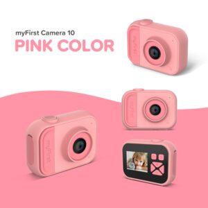 myFirst Camera 10 - Digital Mini Camera for Boys Girls Age 4-19 5MP Video Photo Support 32GB Memory Card, Comes with Tripod Screw Adapter Suitable for Birthday Gift (Pink)