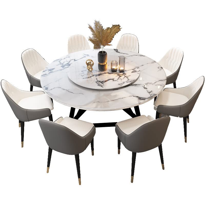 LAKIQ Marble Round Dining Table with Lazy Susan Modern Round Pedestal Dining Table Nordic Kitchen Dining Room Table with 3 Legs for Small Space-Table Only (White Lazy Susan,70.8"L x 70.8"W x 29.5"H)