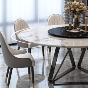 LAKIQ Marble Round Dining Table with Lazy Susan Modern Round Pedestal Dining Table Nordic Kitchen Dining Room Table with 3 Legs for Small Space-Table Only (White Lazy Susan,70.8"L x 70.8"W x 29.5"H)