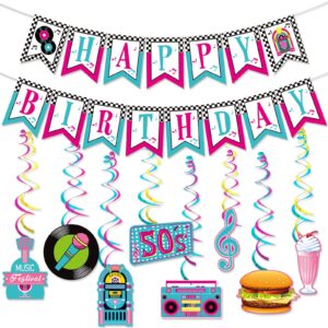 1950s happy birthday banner 50's theme birthday party decorations sock hop birthday party decorations rock and roll birthday party decorations 50s theme birthday party supplies