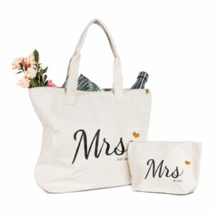 topdesign future mrs 2023 bride canvas tote bag, bridal shower gifts for bride, engagament wedding shoulder bag with zipper