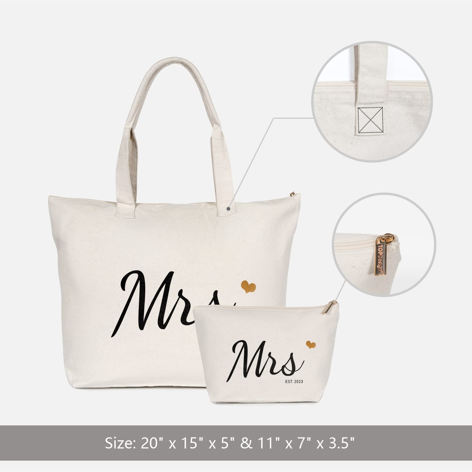 TOPDesign Future Mrs 2023 Bride Canvas Tote Bag, Bridal Shower Gifts for Bride, Engagament Wedding Shoulder Bag with Zipper