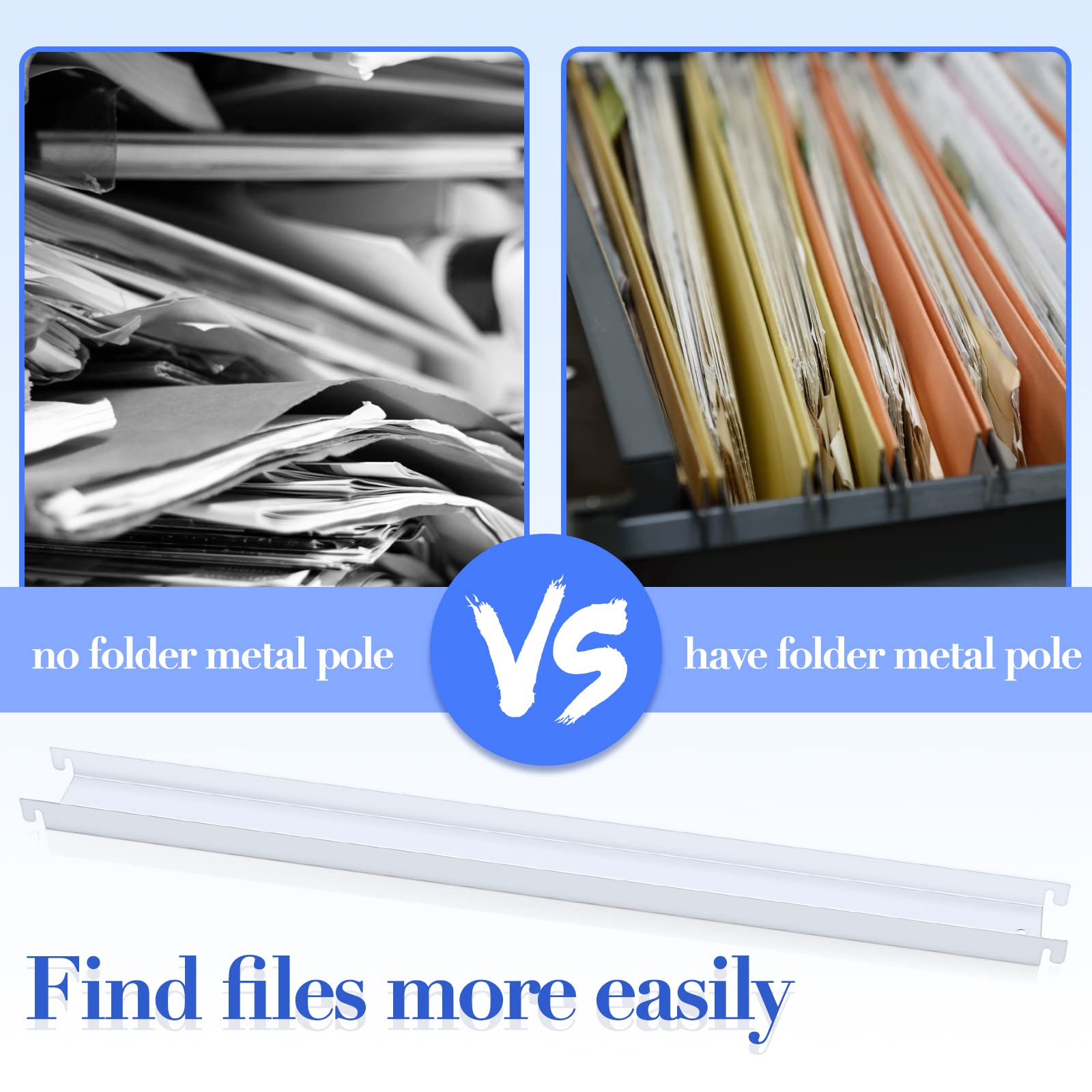 6 Pcs Filing Front to Back Rails Lateral Hanging File Bar Stainless Steel White File Cabinet Rails File Cabinet Inserts for Folders Office Home 15.76 Inches Long