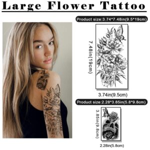 77 Sheets Temporary Tattoo for Women and Men, Half Sleeve Realistic Temporary Tattoos Lion Wolf Owl Elk Snake Butterfly Rose for Girls Boys, Waterproof Fake Tattoos for Adults Chest Shoulder Neck Hand