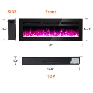 Electric Fireplace,50 inch Wall Mounted Electric Fireplace, Remote Control with Timer,Touch Screen,Adjustable Flame Color and Speed,750W/1500W