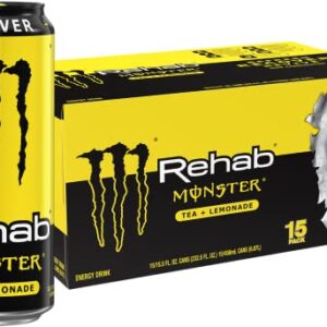 Monster Energy Rehab Tea + Lemonade + Energy, Energy Iced Tea, Energy Drink 15.5 Ounce (Pack of 15)