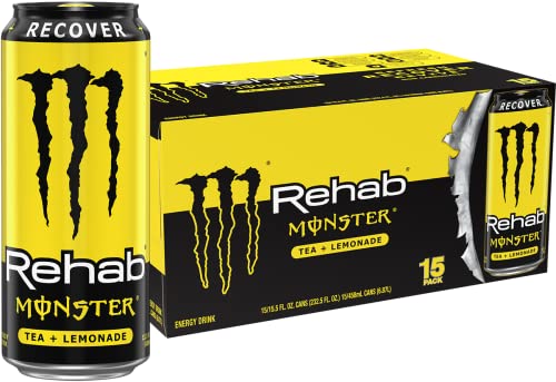 Monster Energy Rehab Tea + Lemonade + Energy, Energy Iced Tea, Energy Drink 15.5 Ounce (Pack of 15)