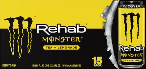 Monster Energy Rehab Tea + Lemonade + Energy, Energy Iced Tea, Energy Drink 15.5 Ounce (Pack of 15)