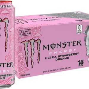 Monster Energy Ultra Strawberry Dreams, Sugar Free Energy Drink, 16 Ounce (Pack of 15)