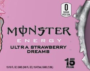 Monster Energy Ultra Strawberry Dreams, Sugar Free Energy Drink, 16 Ounce (Pack of 15)