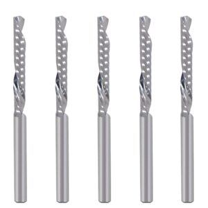 1/8 inch down cut single flute (o flute) spiral end mill cnc router bits ,with 1/8 inch cutting dia，1 inch cutting length for acrylic pvc mdf wood pack of 5