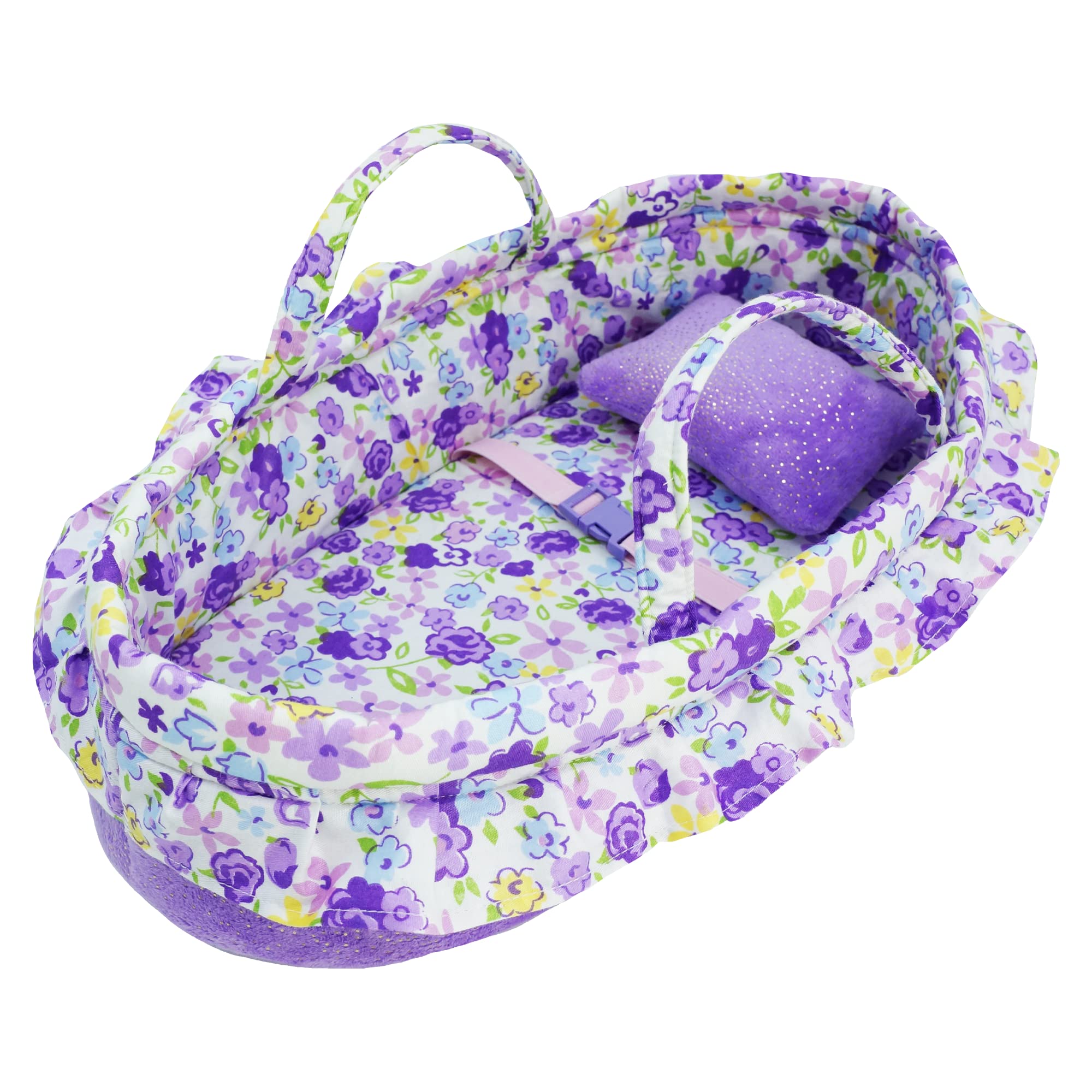 June Garden Cozy Dream Doll Bassinet - Baby Doll Portable Carrier - Fits for American Girl Dolls up to 18" - Soft Pillow & Safety Buckle Included - Purple