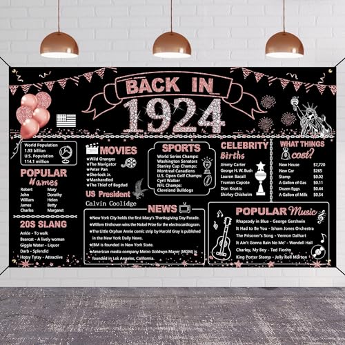 DARUNAXY 101st Birthday Rose Gold Party Decoration, Back in 1923 Banner 101 Year Old Birthday Party Poster Supplies, 6x3.6ft Large Vintage 1923 Backdrop for Girls Photography Background for Women