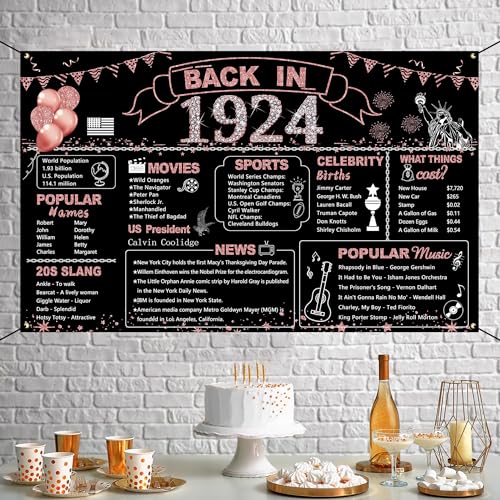 DARUNAXY 101st Birthday Rose Gold Party Decoration, Back in 1923 Banner 101 Year Old Birthday Party Poster Supplies, 6x3.6ft Large Vintage 1923 Backdrop for Girls Photography Background for Women