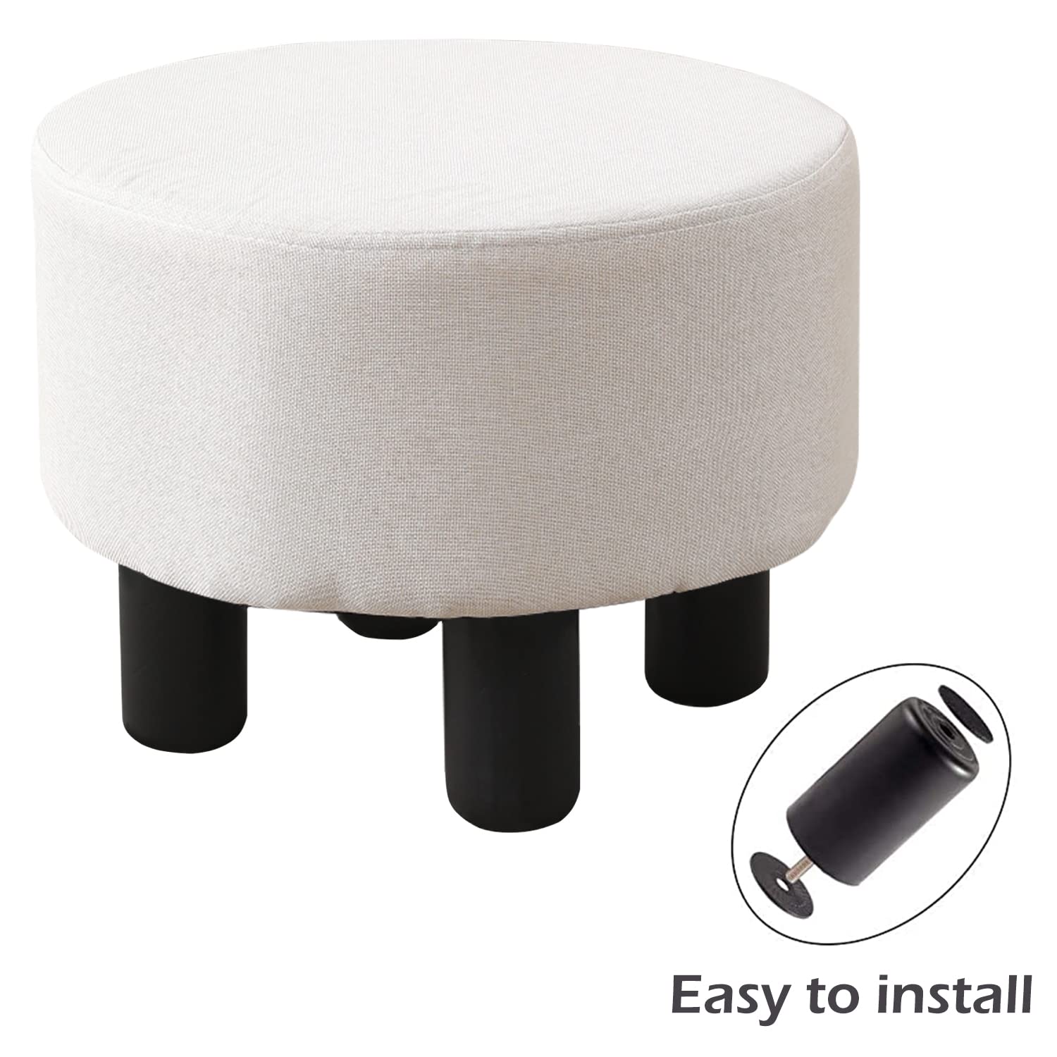 Cpintltr Linen Ottoman Round Footrest Stool Upholstered Step Stool Ottomans Sofa Stool 4 Wood Legs with Anti-Slip Pads Modern Accent Home Decor Suitable for Living Room Bedroom Entryway Grey