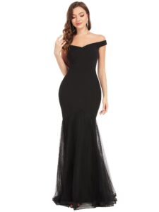 ever-pretty women's elegant mermaid sweetheart strapless bodycon tulle fishtail formal gown black us4