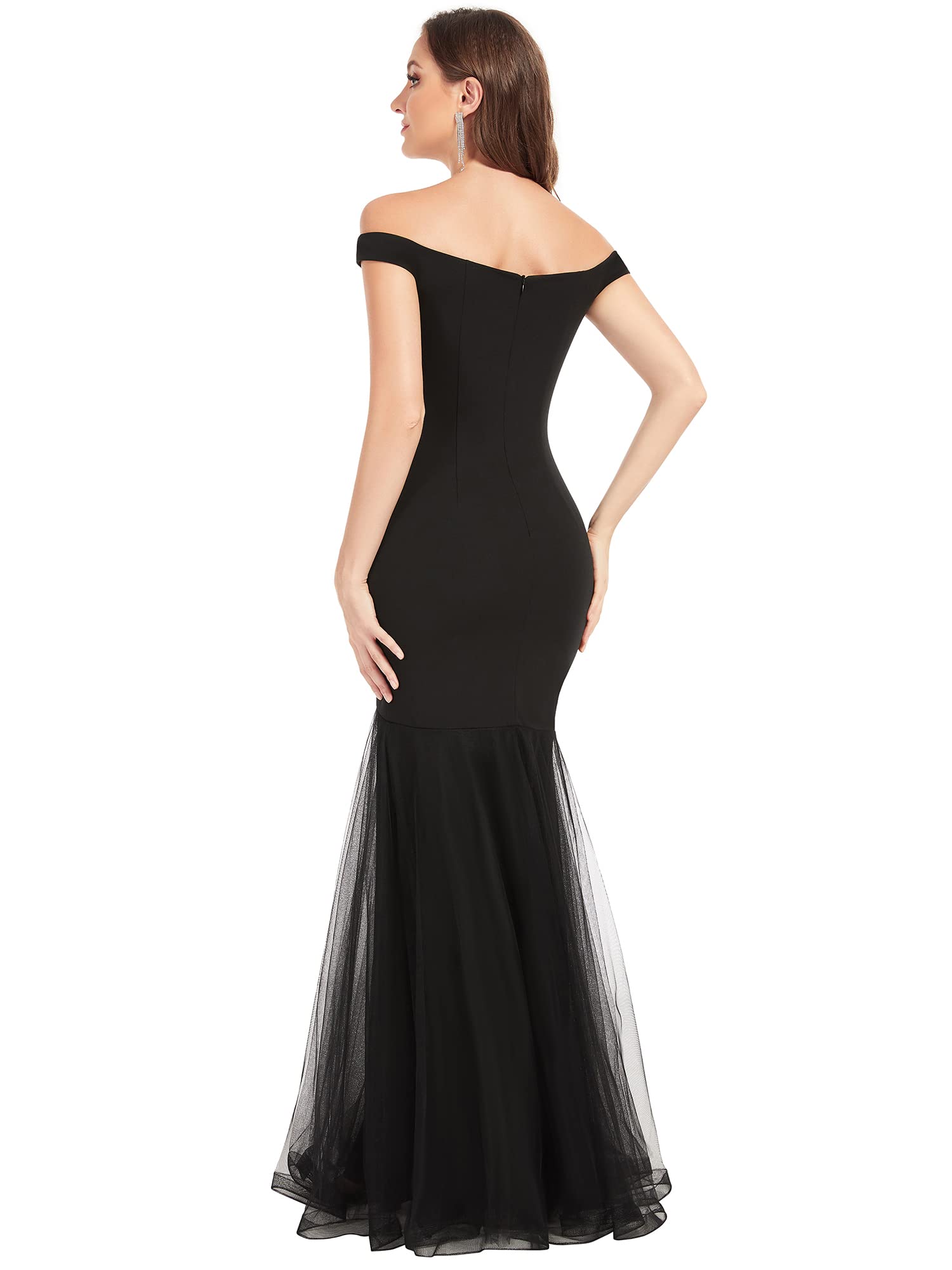 Ever-Pretty Women's Elegant Mermaid Sweetheart Strapless Bodycon Tulle Fishtail Formal Gown Black US4