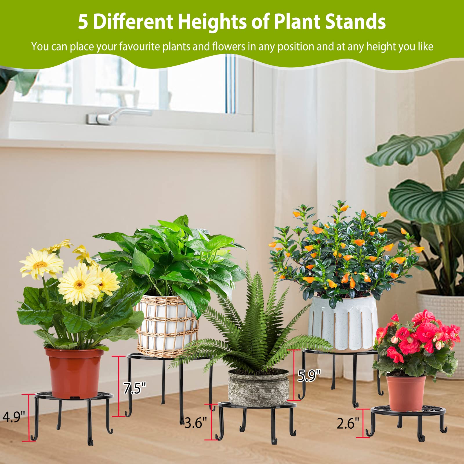 5 Pack Metal Plant Stand for indoor Indoor Plants