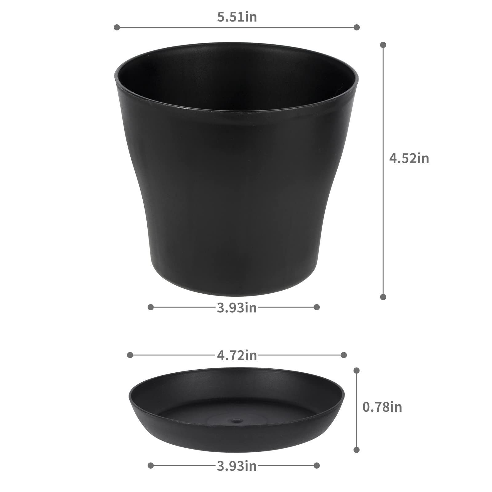 ruishetop 18 Pack 5.5 inch Plastic Flower Pot Indoor/Outdoor Decorative Plant Pots with Drainage Holes and Tray for Home Garden Plants Flowers Succulents Cactus (Black)