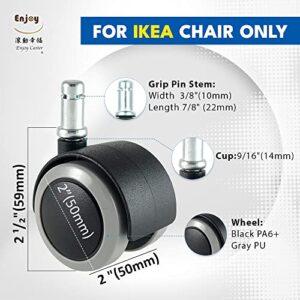 Enjoy Caster | 2 Inch Office Chair Casters for IKEA Office Chairs | Dual Injection Polyurethane Wheels for Hardwood Floor Protection (5007BUG-14-IK)