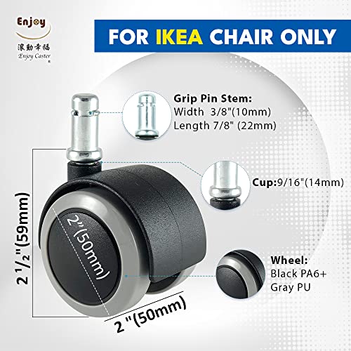 Enjoy Caster | 2 Inch Office Chair Casters for IKEA Office Chairs | Dual Injection Polyurethane Wheels for Hardwood Floor Protection (5007BUG-14-IK)