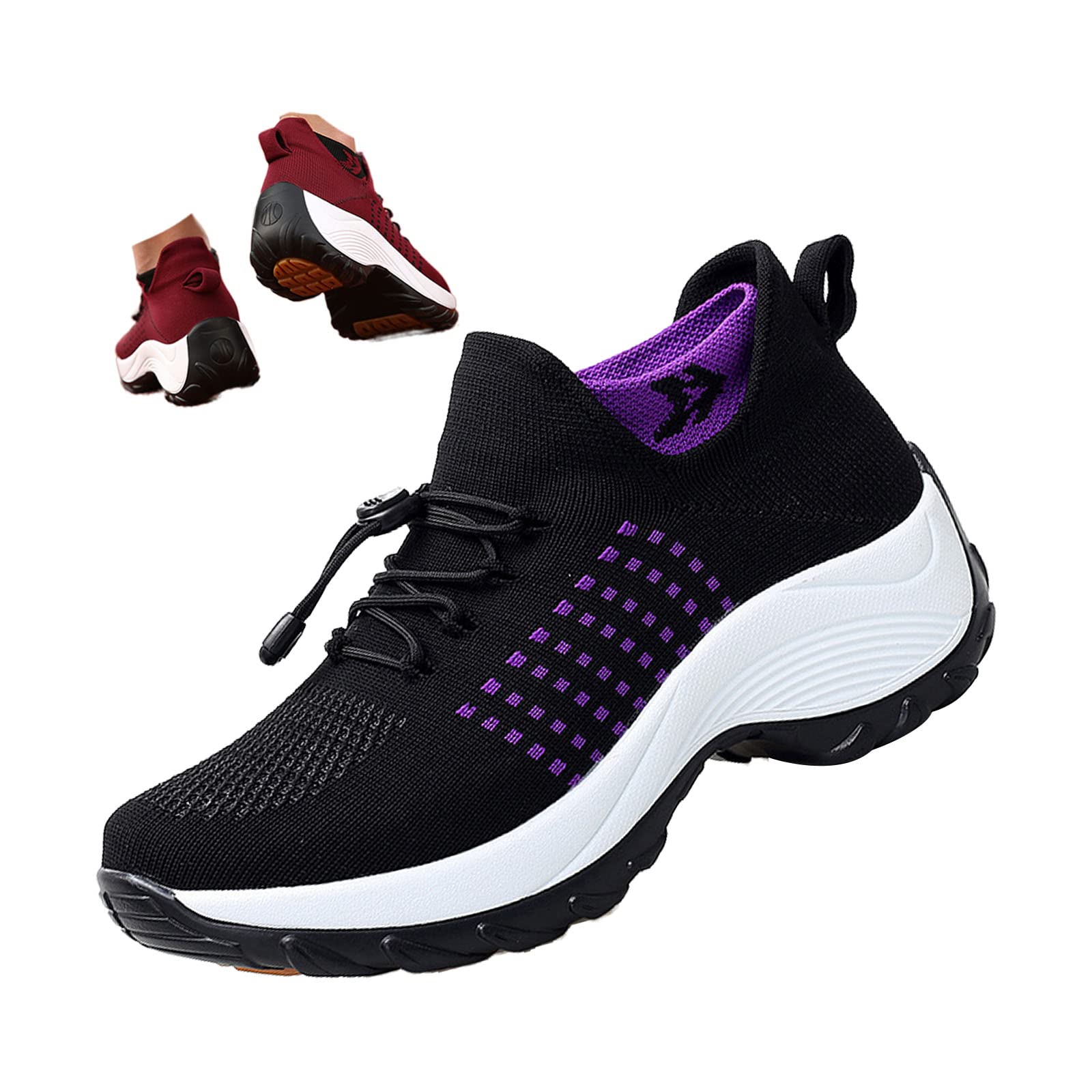 Women Orthopedic Stretch Cushion Shoes Comfy Cloud Pro Breathe Mesh Sock Fashion Sneakers Antiskid Wedge Running Footwear (9,Purple)