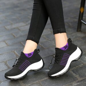 Women Orthopedic Stretch Cushion Shoes Comfy Cloud Pro Breathe Mesh Sock Fashion Sneakers Antiskid Wedge Running Footwear (9,Purple)