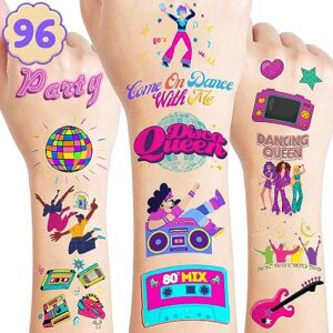 8 sheets (96pcs) disco temporary tattoos birthday party decorations supplies tattoos stickers cute party favors kids girls boys gifts classroom school prizes themed