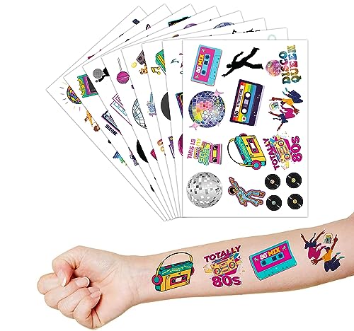 8 Sheets (96PCS) Disco Temporary Tattoos Birthday Party Decorations Supplies Tattoos Stickers Cute Party Favors Kids Girls Boys Gifts Classroom School Prizes Themed