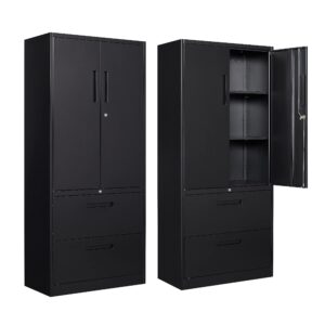 sisesol metal storage cabinet with drawers, 71" file cabinets for home office, locking steel storage cabinet with doors and shelves for home, office, warehouse, garage, school (black, 2 drawers)
