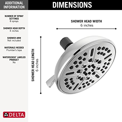 Delta Faucet 8-Spray Chrome Shower Head, Delta Shower Head Chrome, Showerheads, 2.5 GPM Flow Rate, Chrome 75898