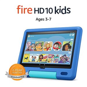 amazon fire hd 10 kids tablet, 10.1", 1080p full hd, ages 3–7, 32 gb, sky blue