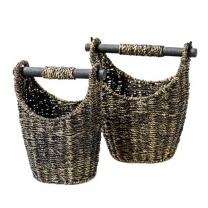 Trademark Innovations 12.2" & 9.4" Seagrass Baskets with Wooden Handles - Set of 2 (Brown)