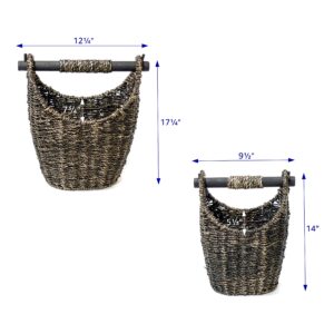 Trademark Innovations 12.2" & 9.4" Seagrass Baskets with Wooden Handles - Set of 2 (Brown)