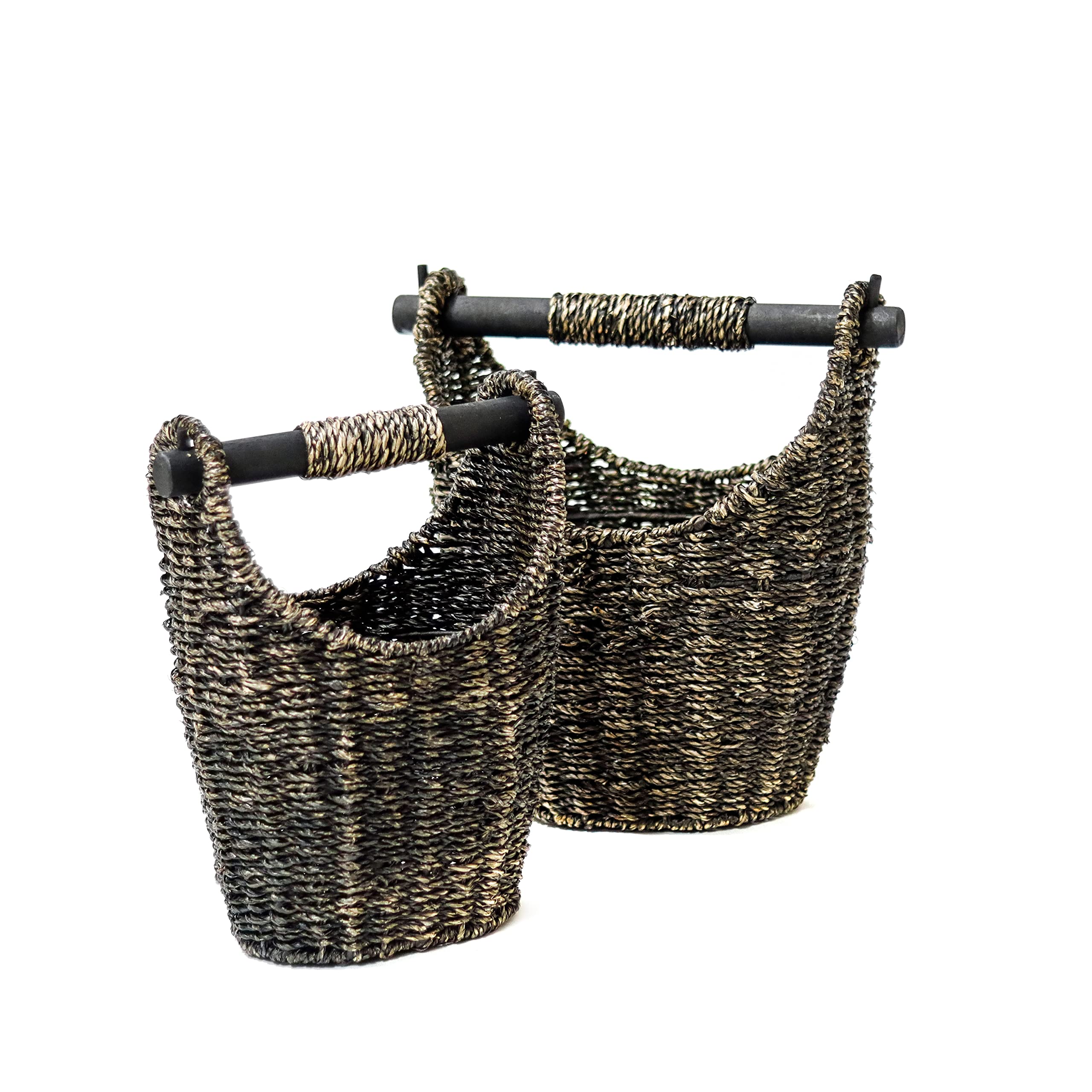 Trademark Innovations 12.2" & 9.4" Seagrass Baskets with Wooden Handles - Set of 2 (Brown)