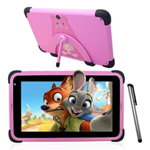 weelikeit kids tablet 8 inch android 11, learning tablets for children, 2+32gb touchscreen toddler tablet with wifi 6, bluetooth, kids app pre-installed, youtube, case, stand, stylus(pink)