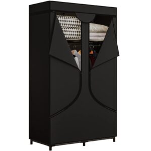sorcedas portable wardrobe closet storage organizer metal hanging rack non-woven fabric 34 inch black