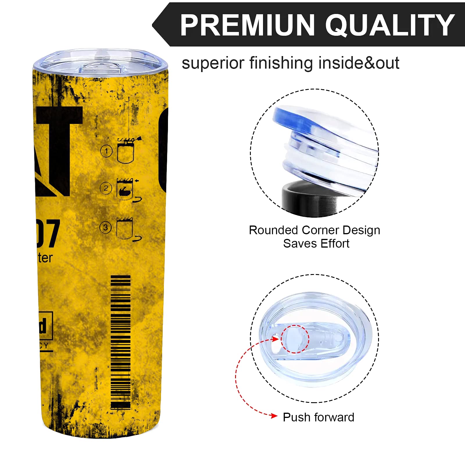 Unique Gifts For Men - Alfaro Yellow CAT 1R 1807 Engine Oil Filter Skinny Tumbler with Lid, Stainless Steel Double Wall Cups, Insulated Travel Coffee Mug