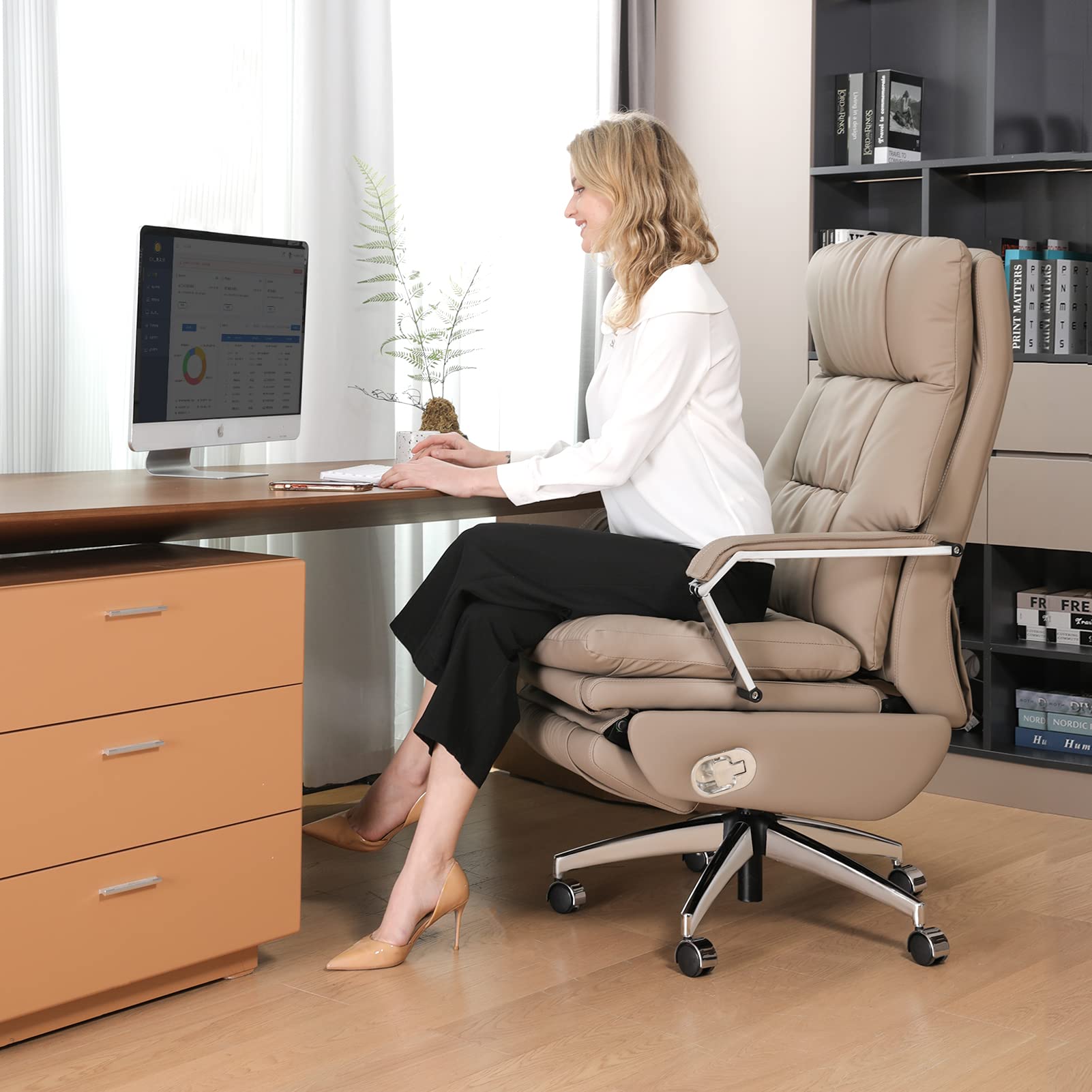 EMIAH Ergonomic Executive Office Chair Big and Tall Reclining Office Chair with Footrest and Lumbar Support Computer Rolling Desk Chair Electric High Back Comfortable Chair for Heavy People