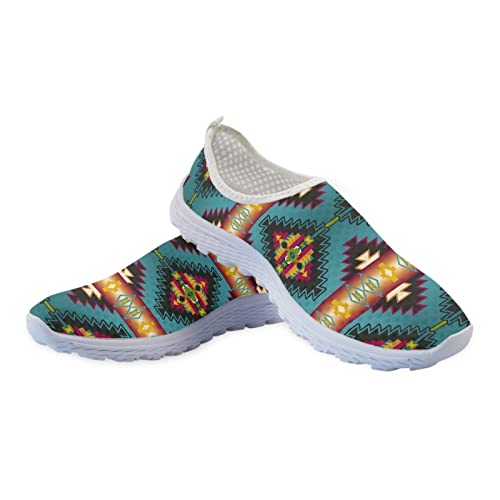 SCRAWLGOD Women Walking Shoes Southwest Navajo Native American Print Casual Breathable Running Tennis Shoes Flat Sneakers