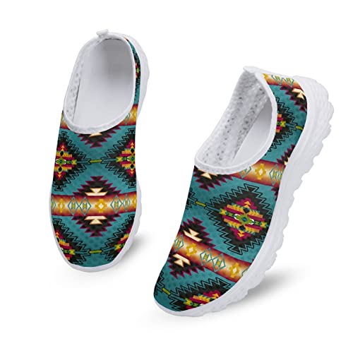 SCRAWLGOD Women Walking Shoes Southwest Navajo Native American Print Casual Breathable Running Tennis Shoes Flat Sneakers